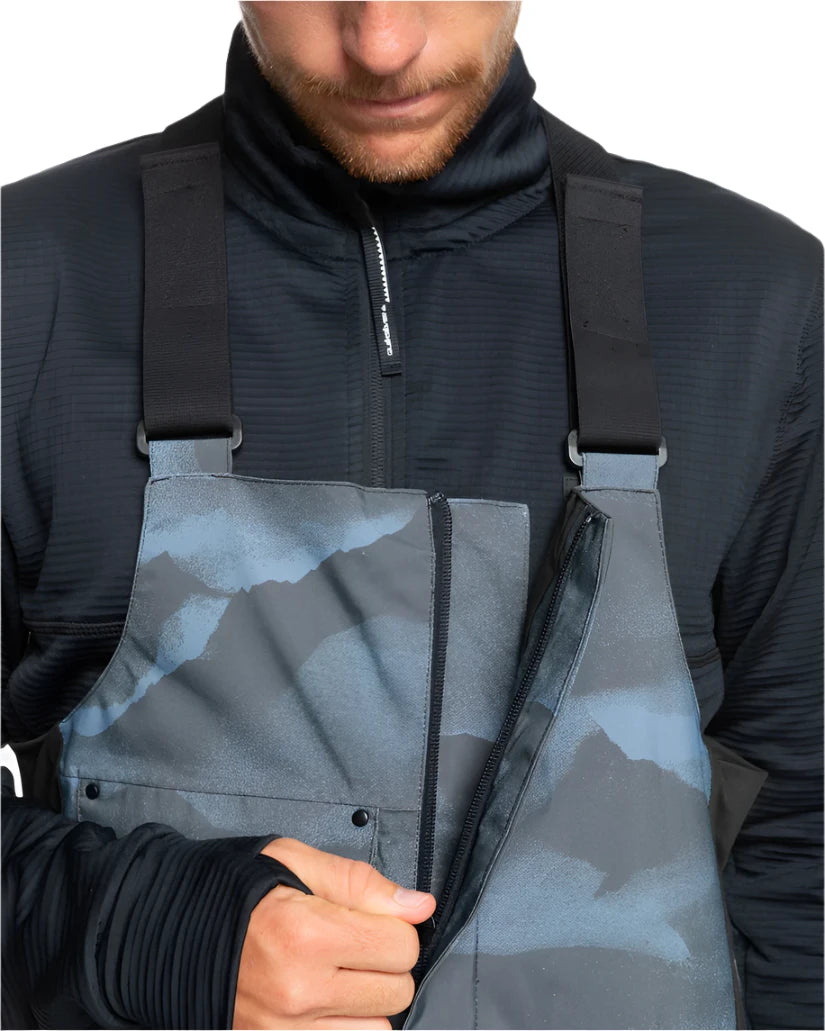 Quiksilver Utility Shell Bib 2025 - Black bib overalls with a utility-style design, featuring multiple pockets and buckles on the front.