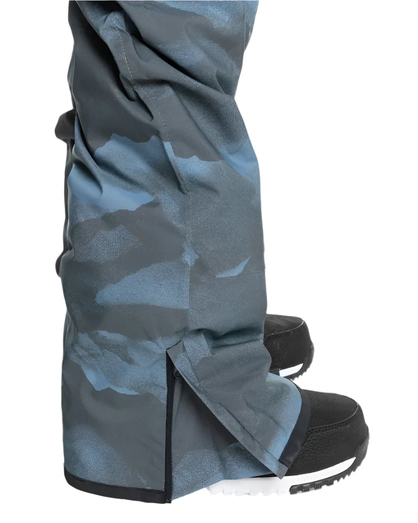 Quiksilver Utility Shell Bib - A pair of black snow pants with a subtle gray pattern and white accents on the side pockets.