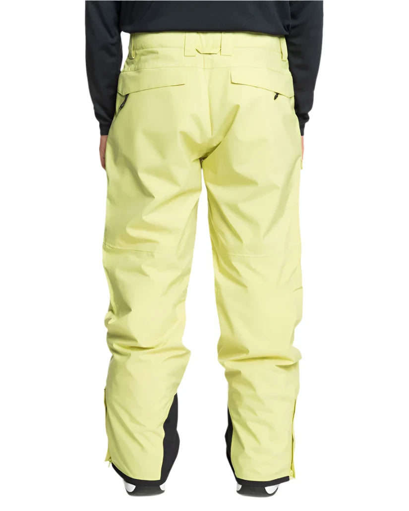 Quiksilver Utility Shell Pant 2025 - A pair of yellow snow pants with a zippered pocket on the right thigh and two zippered pockets at the waist.