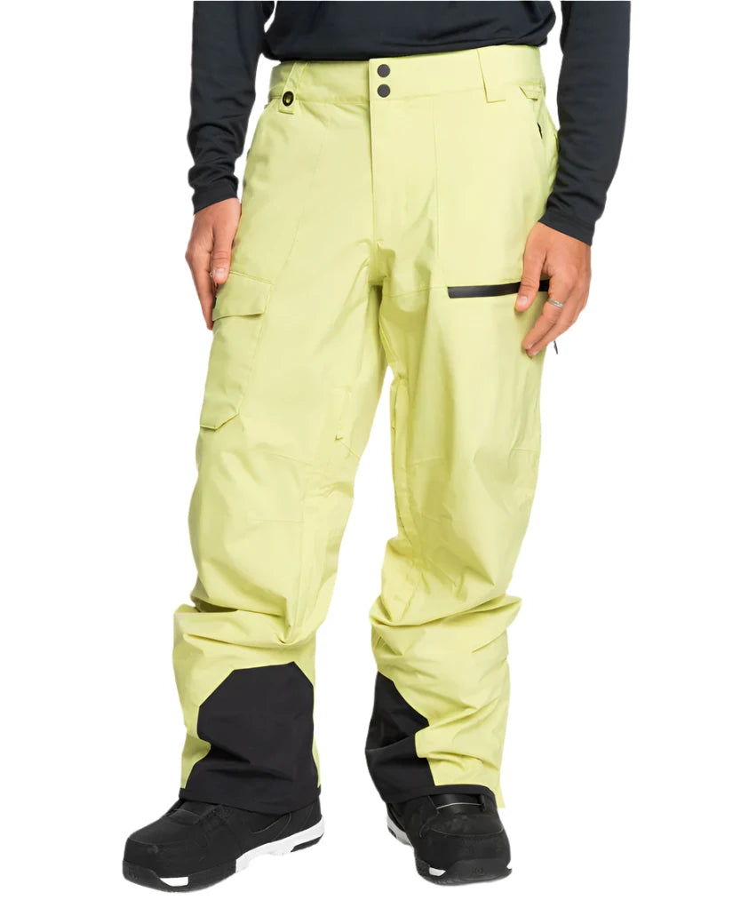 Quiksilver Utility Shell Pant 2025 - A pair of khaki-colored snow pants with a black stripe on the side and two zippered pockets.