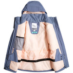 Roxy Junior Girls' Dawnrae Parka 2025 - A blue and white parka with a hood, featuring a zipper closure on the front.