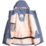 Roxy Junior Girls' Dawnrae Parka 2025 - A blue and white parka with a hood, featuring a zipper closure on the front.