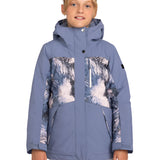 Roxy Junior Girls' Dawnrae Parka 2025 - A blue and white parka with a hood, featuring a snowflake pattern on the front.
