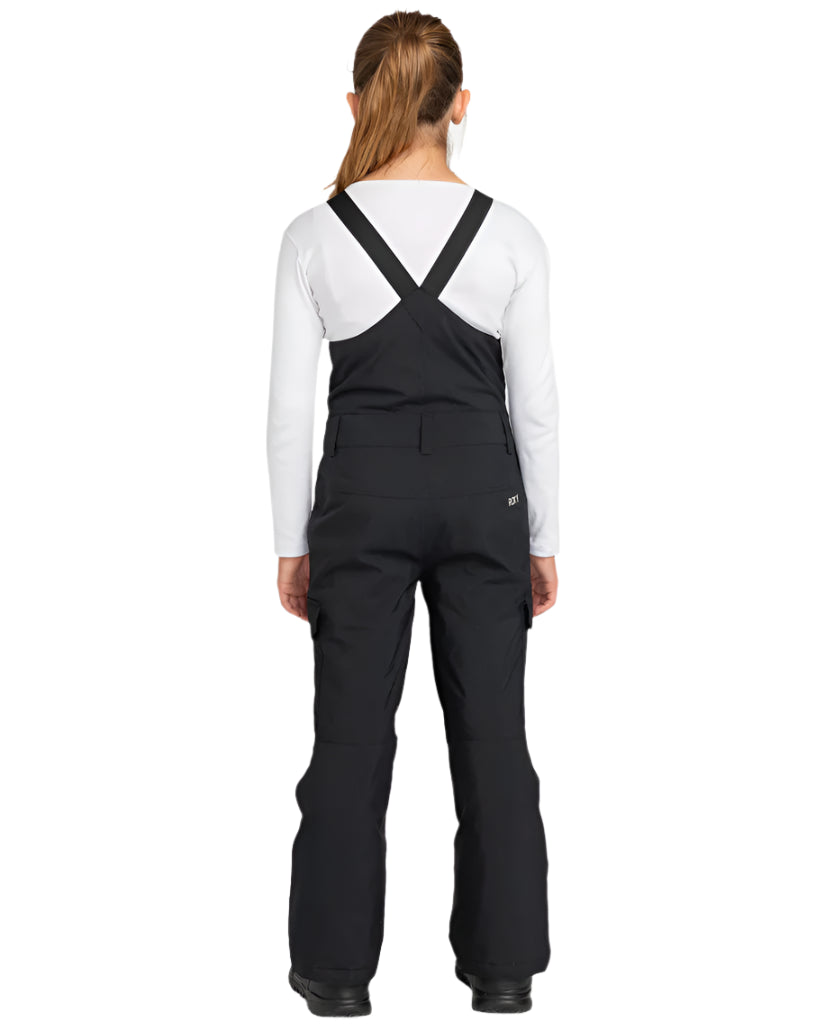 Roxy Junior Girls' Non Stop Insulated Bib 2025 - A black bib with a white logo on the left leg and a small pocket on the right side.