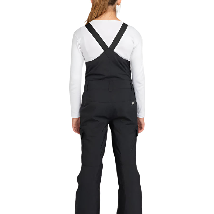 Roxy Junior Girls' Non Stop Insulated Bib 2025 - A black bib with a white logo on the left leg and a small pocket on the right side.