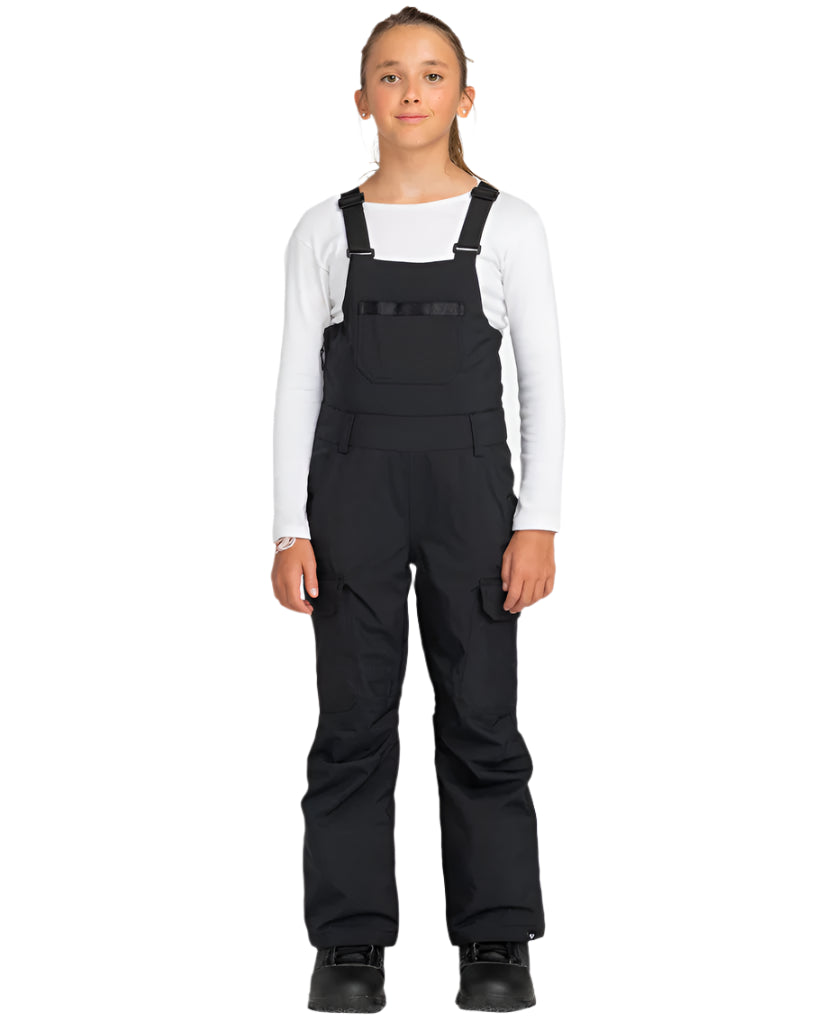 Roxy Junior Girls' Non Stop Insulated Bib - A black bib with a white logo on the left leg and a small pocket on the right side.