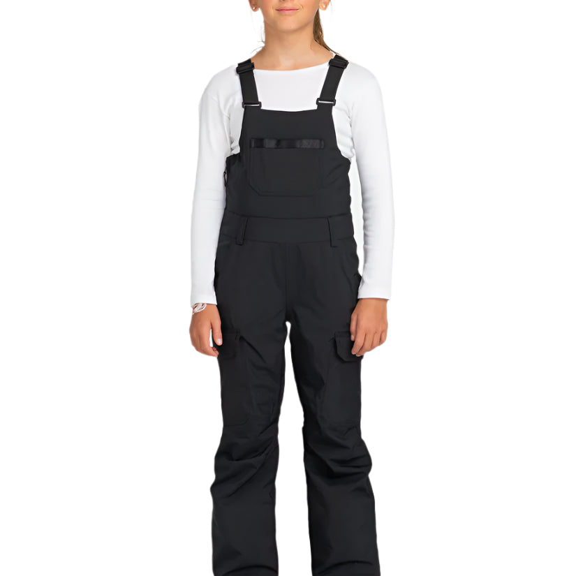Roxy Junior Girls' Non Stop Insulated Bib - A black bib with a white logo on the left leg and a small pocket on the right side.