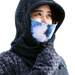 Roxy Women's Laikal Balaclava - A blue and white tie-dye patterned balaclava with a black trim.