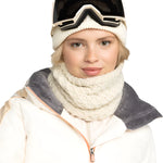 Roxy Women's Blizzard Collar - A white knit beanie with a ribbed cuff and a small embroidered logo on the front.