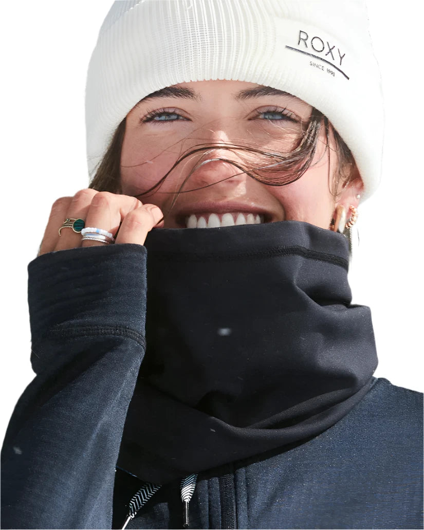 Roxy Women's Lana Collar 2025 - A white beanie with a ribbed cuff and "ROXY" logo on the front.