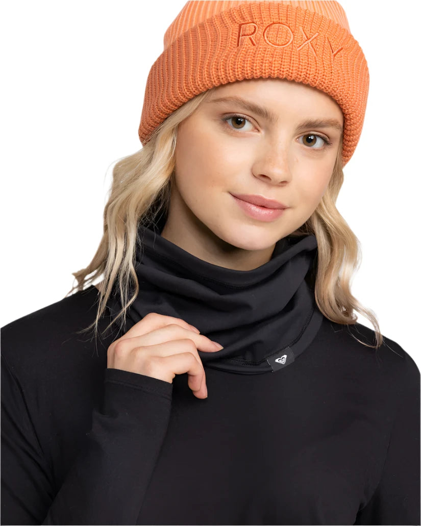 Roxy Women's Lana Collar - A salmon-colored beanie with a ribbed cuff and "ROXY" embroidered on the front.