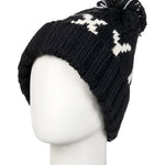 Roxy Women's Tonic Beanie 2025 - Black beanie with white snowflake pattern on top and a black pom-pom at the tip.