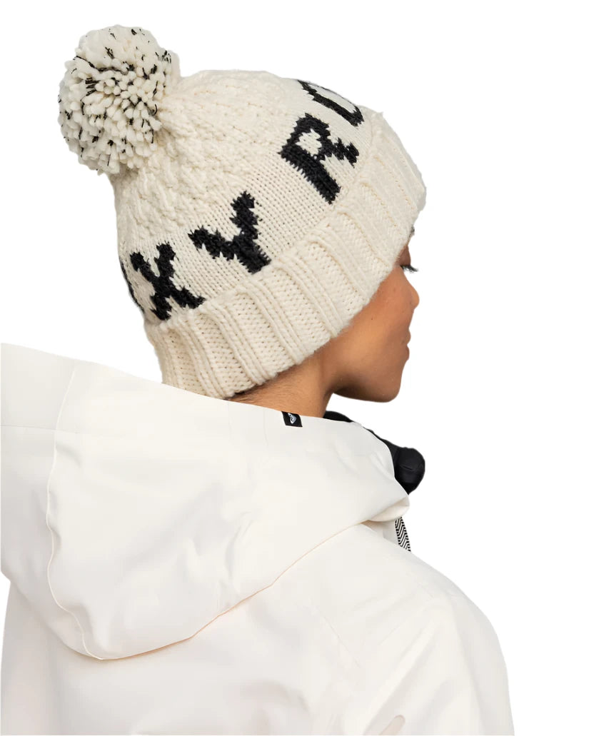 Roxy Women's Tonic Beanie 2025 - A cream-colored beanie with a black "ROXY" logo on the front.