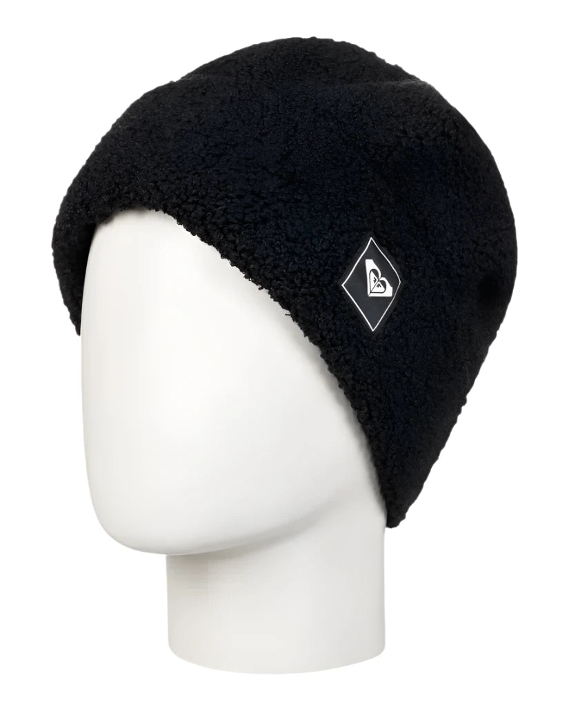 Roxy Women's Valwood Beanie 2025 - Black beanie with a white logo on the front.