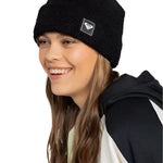 Roxy Women's Valwood Beanie 2025 - A black beanie with a white logo on the front.