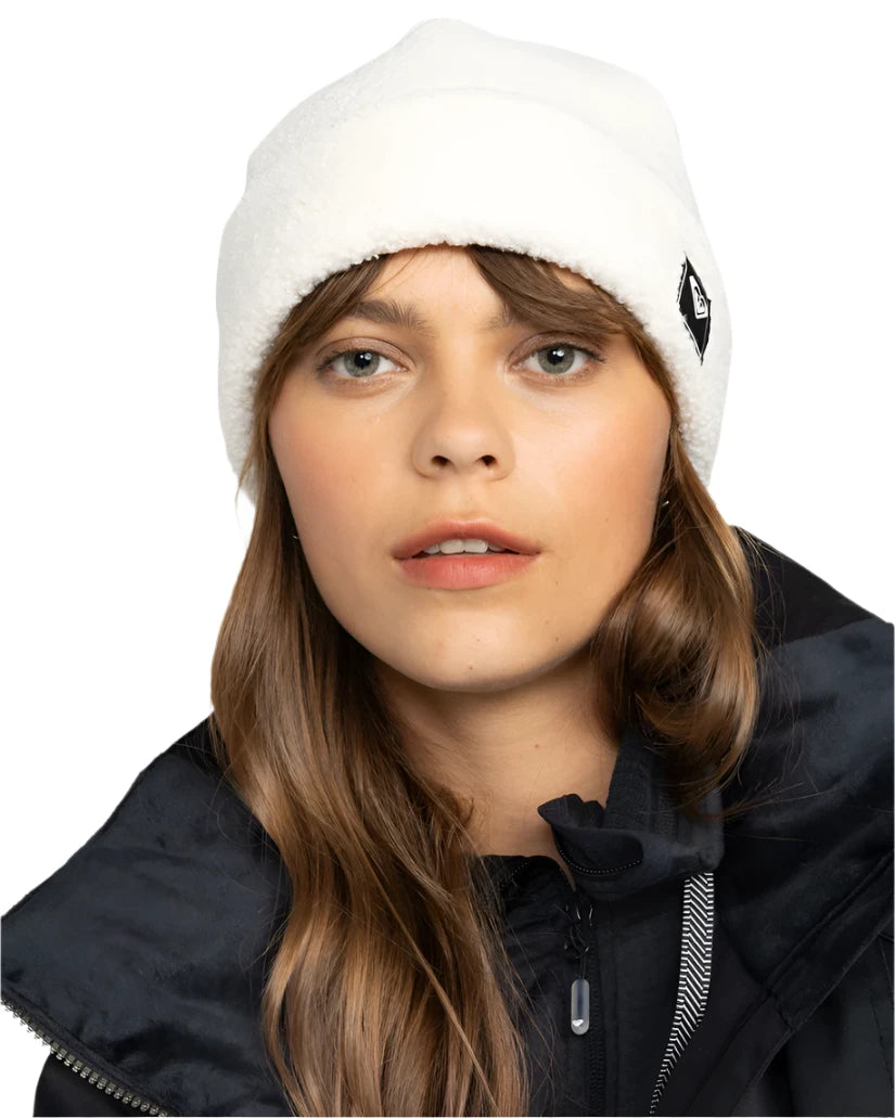 Roxy Women's Valwood Beanie 2025 - A white beanie with a black logo on the front.
