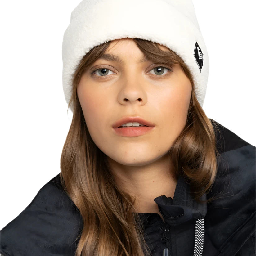 Roxy Women's Valwood Beanie 2025 - A white beanie with a black logo on the front.