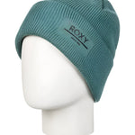 Roxy Women's Folker Beanie 2025 - A light blue beanie with a ribbed texture and a logo on the front that reads "ROXY" in black letters.