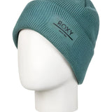 Roxy Women's Folker Beanie 2025 - A light blue beanie with a ribbed texture and a logo on the front that reads "ROXY" in black letters.