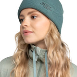 Roxy Women's Folker Beanie 2025 - A light blue beanie with a ribbed texture and "ROXY" logo embroidered on the front.
