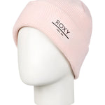 Roxy Women's Folker Beanie 2025 - A light pink beanie with a ribbed texture and a folded cuff at the bottom.