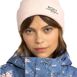 Roxy Women's Folker Beanie 2025 - A light pink beanie with a ribbed cuff and "ROXY" logo on the front.