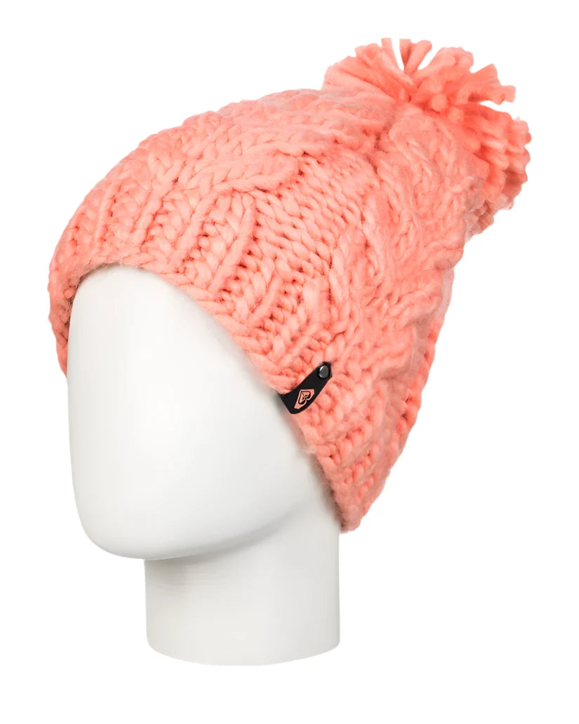 Roxy Women's Winter Beanie 2025 - A light pink beanie with a pom-pom on top.