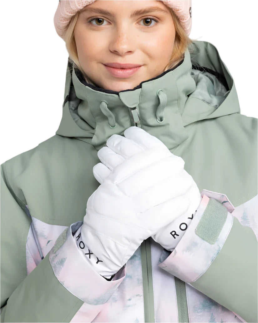 Roxy Women's Jetty Solid Glove 2025 - A pair of solid-colored gloves with a black strap and buckle on the wrist.
