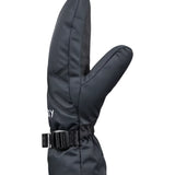 Roxy Women's Jetty Solid Mitt - A black mitt with a solid pattern, featuring a strap and buckle on the wrist.