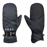 Roxy Women's Jetty Solid Mitt - A pair of black mittens with a solid pattern, featuring a strap and buckle on the wrist.
