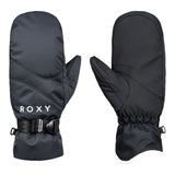Roxy Women's Jetty Solid Mitt - A pair of black mittens with a solid pattern, featuring a strap and buckle on the wrist.