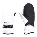 Roxy Women's Jetty Solid Mitt - A pair of white mittens with a black strap and buckle on the wrist, featuring a solid color design.