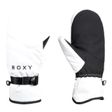 Roxy Women's Jetty Solid Mitt - A pair of white mittens with a black strap and buckle on the wrist, featuring a solid color design.
