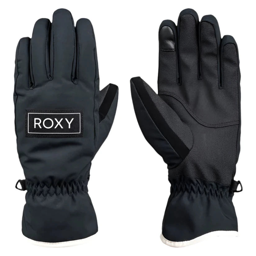 Roxy Women's Freshfield Glove - A pair of black gloves with a white logo on the back of one glove that reads "ROXY" in bold, block letters.