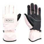 Roxy Women's Freshfield Glove 2025 - A pair of gloves with a light pink palm and cuffs, featuring black accents on the fingers and thumb.