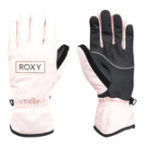 Roxy Women's Freshfield Glove 2025 - A pair of gloves with a light pink palm and cuffs, featuring black accents on the fingers and thumb.