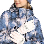 Roxy Women's Freshfield Glove 2025 - A pair of gloves with a black palm and fingers, featuring a white snowflake pattern on the back.