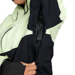 Roxy Women's Gore-Tex Stretch Purelines Jacket 2025 - A light green and black jacket with a zippered front, featuring a hood and adjustable cuffs.