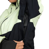 Roxy Women's Gore-Tex Stretch Purelines Jacket 2025 - A light green and black jacket with a zippered front, featuring a hood and adjustable cuffs.