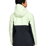 Roxy Women's Gore-Tex Stretch Purelines Jacket 2025 - A black and light green jacket with a hood, featuring a zip closure at the front.