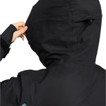 Roxy Women's Stated Insulated Jacket 2025 - A black jacket with a hood, featuring a small pocket on the left side of the chest and a zipper closure at the front.