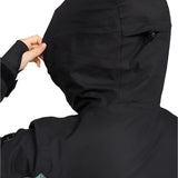 Roxy Women's Stated Insulated Jacket 2025 - A black jacket with a hood, featuring a small pocket on the left side of the chest and a zipper closure at the front.