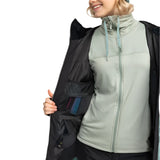 Roxy Women's Stated Insulated Jacket - A black insulated jacket with a zippered chest pocket and two side pockets, featuring a hood and adjustable cuffs.