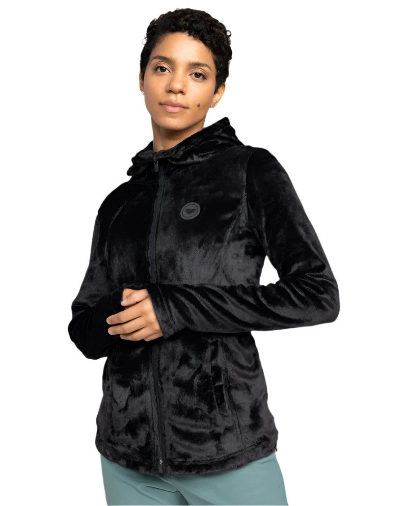 Roxy Women's Jetty 3 In 1 Jacket - A black jacket with a subtle pattern of small, darker spots and a zippered front.
