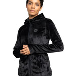 Roxy Women's Jetty 3 In 1 Jacket - A black jacket with a subtle pattern of small, darker spots and a zippered front.