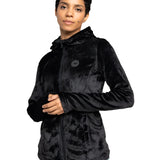 Roxy Women's Jetty 3 In 1 Jacket - A black jacket with a subtle pattern of small, darker spots and a zippered front.