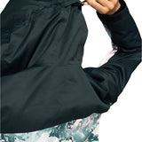 Roxy Women's Jetty 3 In 1 Jacket 2025 - A black jacket with a hood, featuring a zippered pocket on the left chest and a drawstring at the waist.