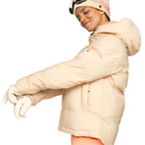 Roxy Women's Alofted Puffy Insulated Jacket - A cream-colored puffer jacket with a hood and zippered pockets.
