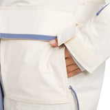 Roxy Women's Chloe Kim Parka Jacket 2025 - A cream-colored parka jacket with a blue floral pattern on the hood and trim.