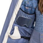 Roxy Women's Chloe Kim Parka Jacket 2025 - A blue parka jacket with a floral pattern on the upper back and hood, featuring a zip closure and two front pockets.